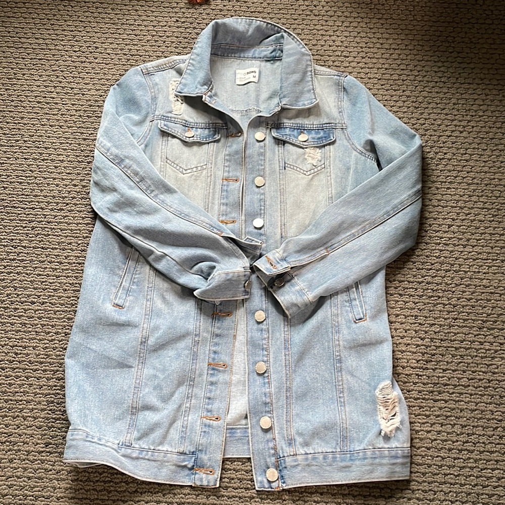 Oversized distressed denim jacket